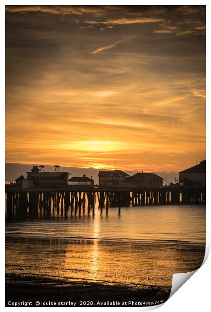 Sunrise over Clacton-on-Sea pier Print by louise stanley