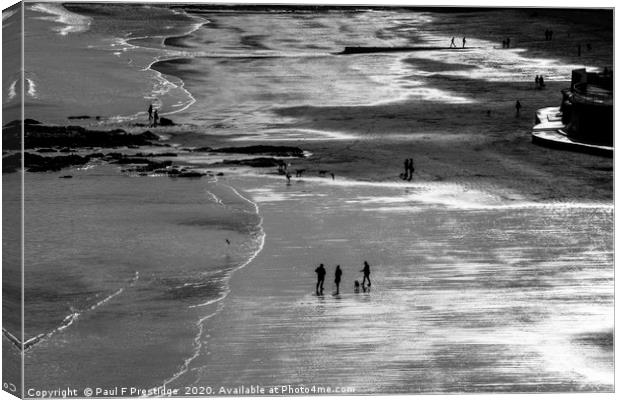 Low Tide at Goodrington Monochrome Canvas Print by Paul F Prestidge