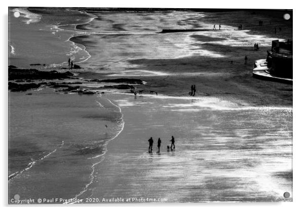 Low Tide at Goodrington Monochrome Acrylic by Paul F Prestidge