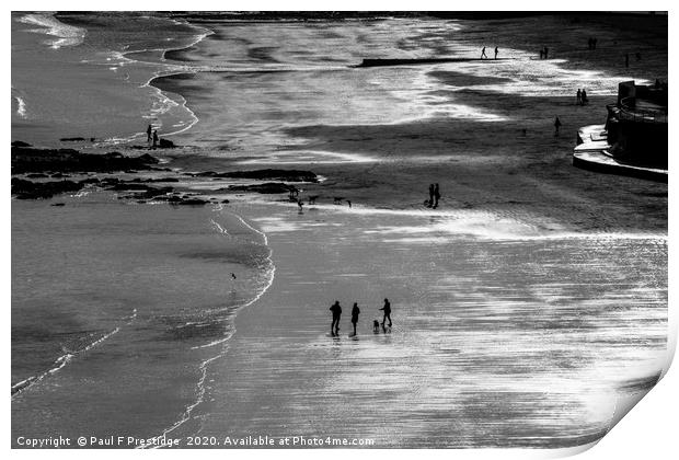Low Tide at Goodrington Monochrome Print by Paul F Prestidge