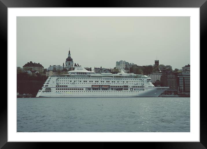 Сruise ship parked in the port of Stockholm Framed Mounted Print by Vladimir Rey