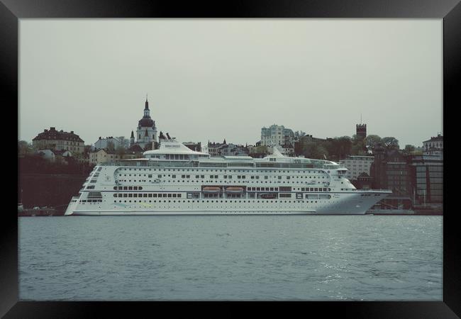 Сruise ship parked in the port of Stockholm Framed Print by Vladimir Rey