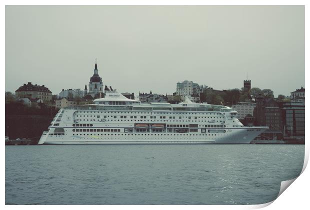 Сruise ship parked in the port of Stockholm Print by Vladimir Rey