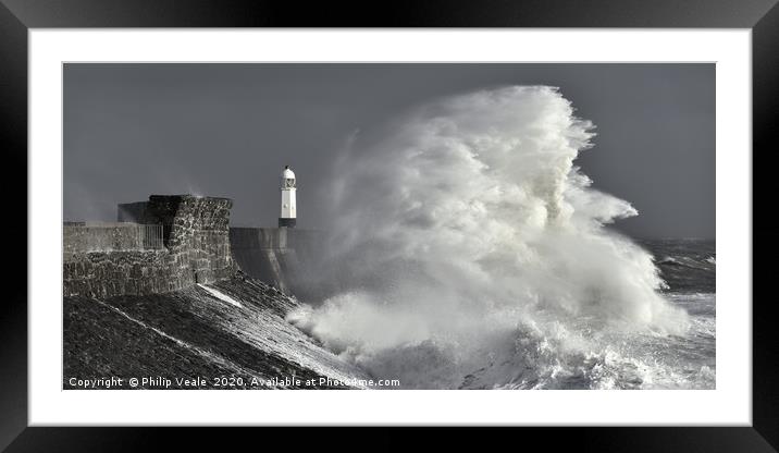 Porthcawl Lighthouse and Crashing Waves. Framed Mounted Print by Philip Veale