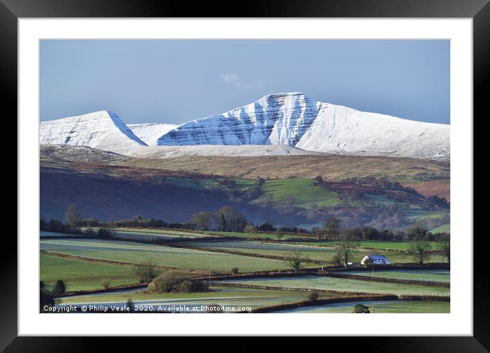Pen y Fan and Cribyn's Snow Covered Peaks. Framed Mounted Print by Philip Veale