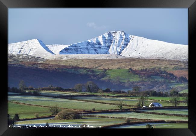 Pen y Fan and Cribyn's Snow Covered Peaks. Framed Print by Philip Veale