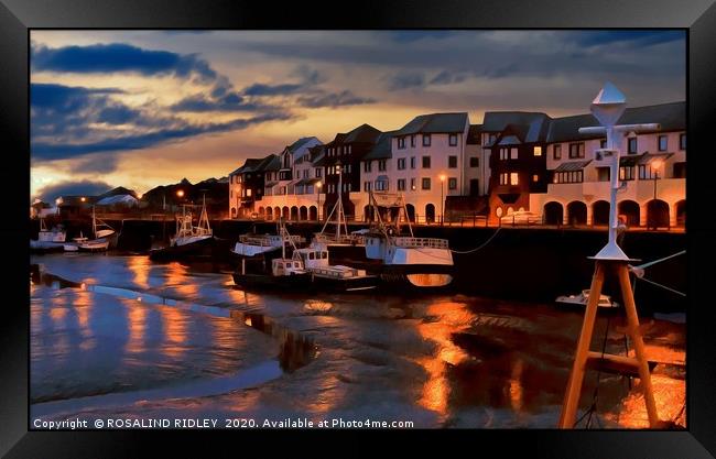 "Night time reflections at Maryport harbour" Framed Print by ROS RIDLEY
