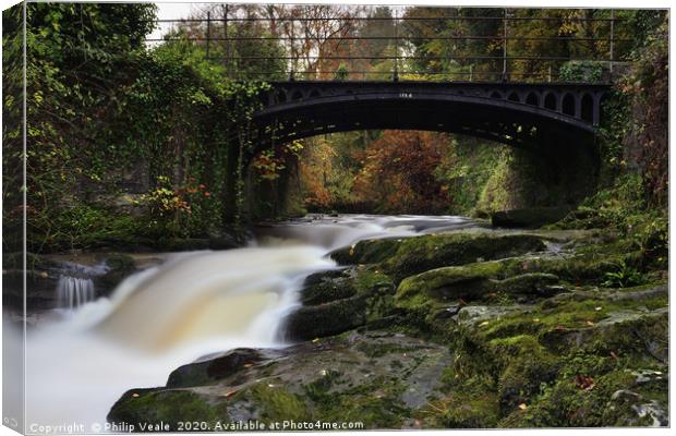 Smarts Bridge over the River Clydach in Autumn. Canvas Print by Philip Veale