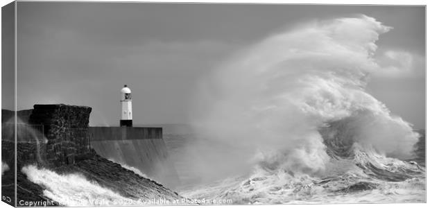 Porthcawl Lighthouse Amidst Winter Fury. Canvas Print by Philip Veale