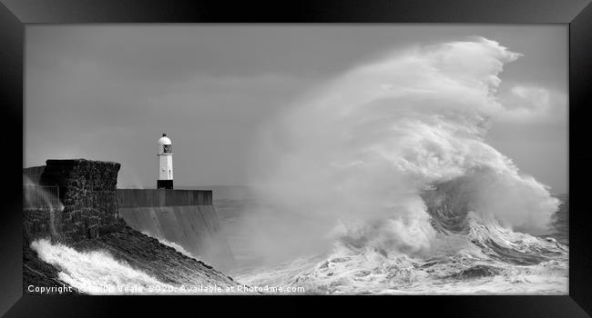Porthcawl Lighthouse Amidst Winter Fury. Framed Print by Philip Veale