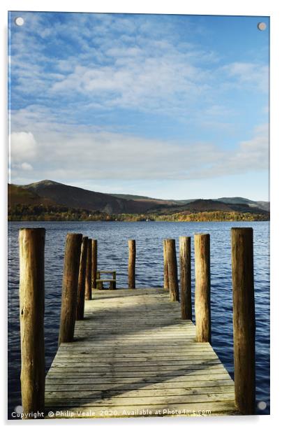 Derwent Water Jetty at Dawn. Acrylic by Philip Veale