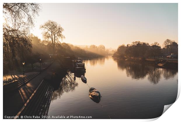 Thames riverside on a foggy morning in Richmond Print by Chris Rabe