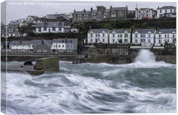  Porthleven Cornwall Stormy weather Canvas Print by kathy white