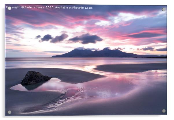 Isle of Eigg Singing Sands Sunset  Scotland Acrylic by Barbara Jones
