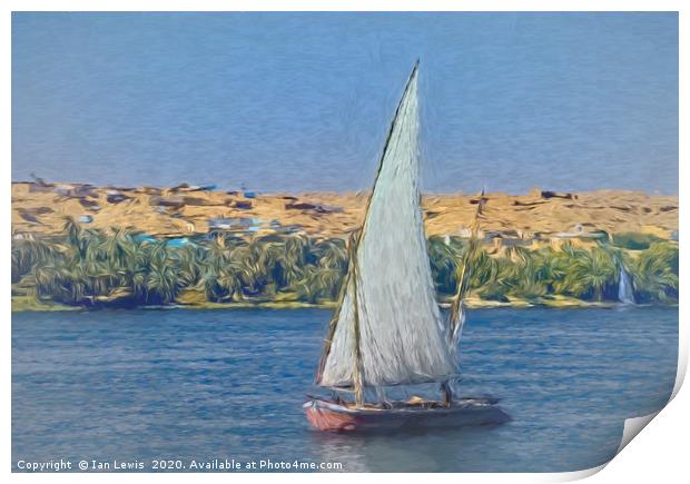 Egyptian Felucca On The Nile Print by Ian Lewis