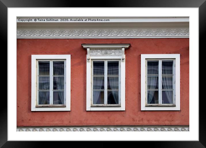 Three Windows on Red City Buiding Framed Mounted Print by Taina Sohlman