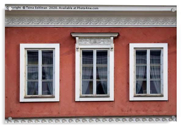 Three Windows on Red City Buiding Acrylic by Taina Sohlman