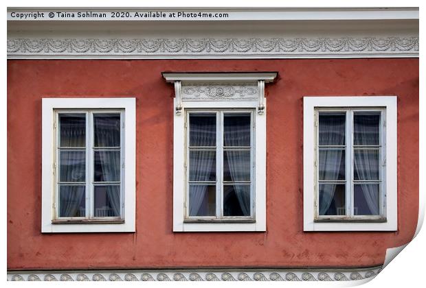 Three Windows on Red City Buiding Print by Taina Sohlman