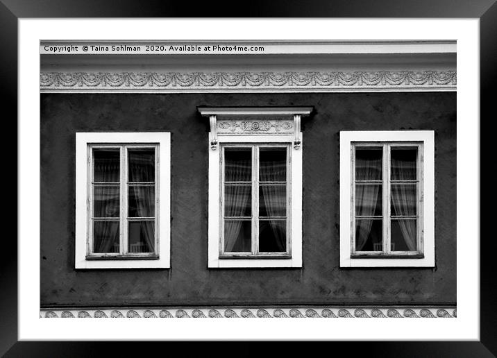 Three Windows on Classic City Building, Monochrome Framed Mounted Print by Taina Sohlman