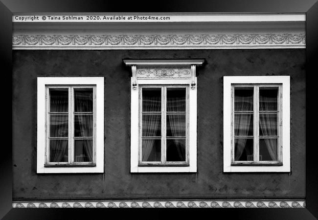 Three Windows on Classic City Building, Monochrome Framed Print by Taina Sohlman