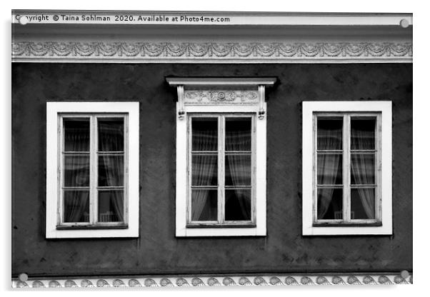 Three Windows on Classic City Building, Monochrome Acrylic by Taina Sohlman