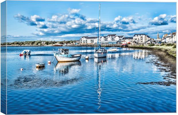 Irvine Harbour Boat Reflection Canvas Print by Valerie Paterson