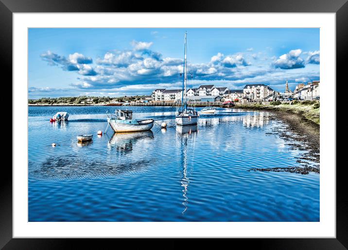 Irvine Harbour Boat Reflection Framed Mounted Print by Valerie Paterson