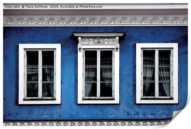 Three Windows on Blue City Buiding, Digital Art Print by Taina Sohlman