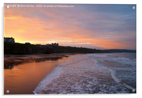 Whitby Beach at Sunset Acrylic by Aimie Burley