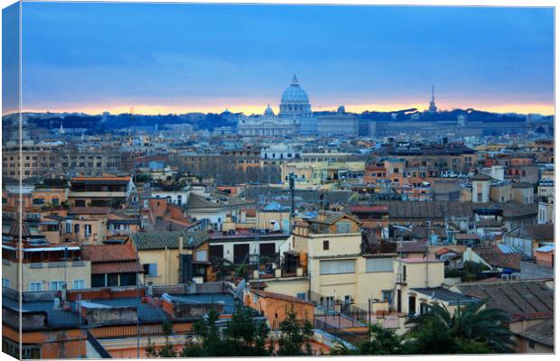 Beautiful Vibrant Night image Panorama of Rome Canvas Print by M. J. Photography