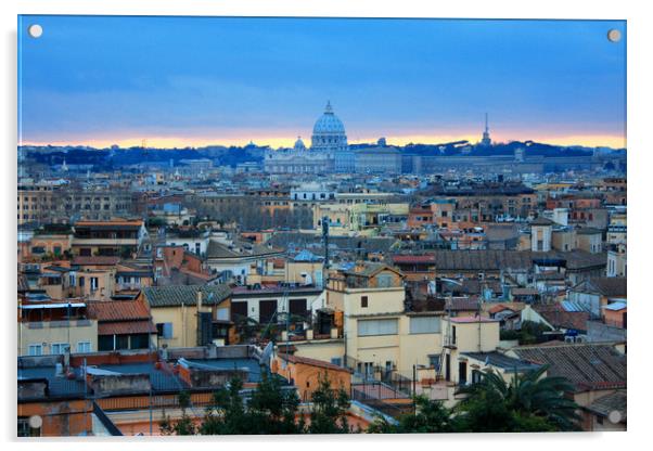 Beautiful Vibrant Night image Panorama of Rome Acrylic by M. J. Photography