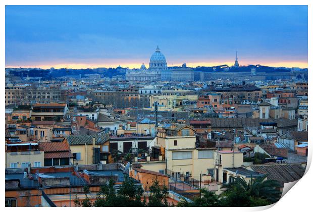 Beautiful Vibrant Night image Panorama of Rome Print by M. J. Photography