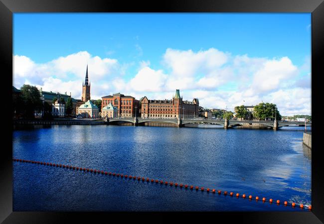 summer scenery of the Old Town in Stockholm, Swede Framed Print by M. J. Photography