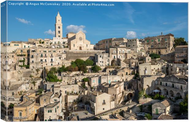 View across Sasso Barisano to Matera Cathedral Canvas Print by Angus McComiskey