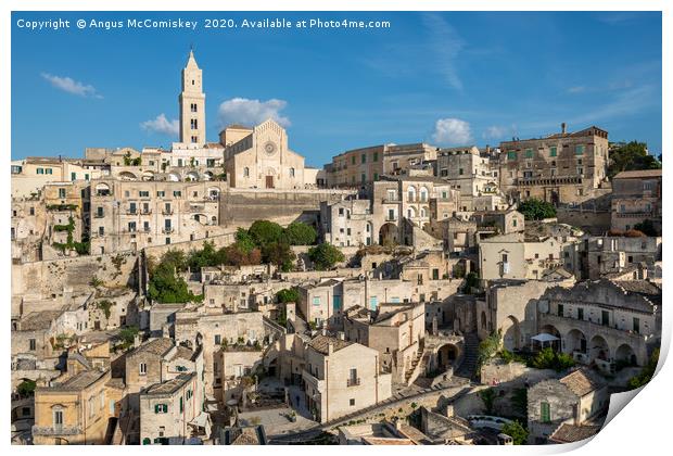 View across Sasso Barisano to Matera Cathedral Print by Angus McComiskey