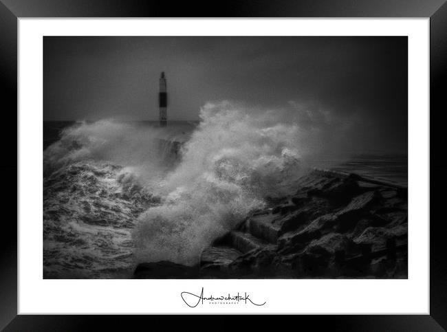 storm hits the harbour in Abersywth Feb 2020 Framed Print by Andrew chittock