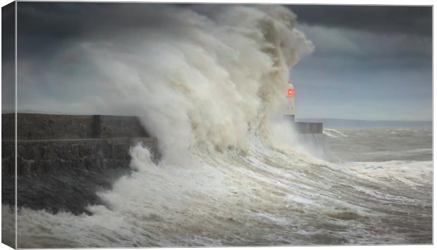 Storm Ciara hits Porthcawl lighthouse Canvas Print by Leighton Collins
