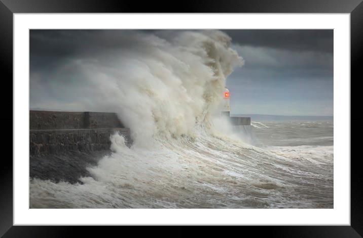 Storm Ciara hits Porthcawl lighthouse Framed Mounted Print by Leighton Collins