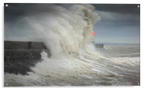 Storm Ciara hits Porthcawl lighthouse Acrylic by Leighton Collins