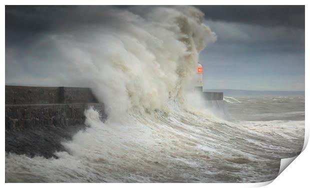 Storm Ciara hits Porthcawl lighthouse Print by Leighton Collins