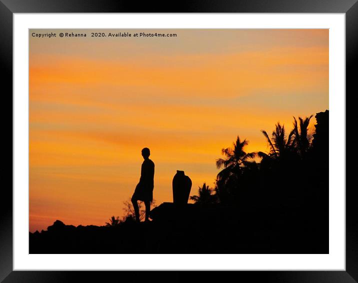 Silhouetted boy on Kenyan cliff Framed Mounted Print by Rehanna Neky