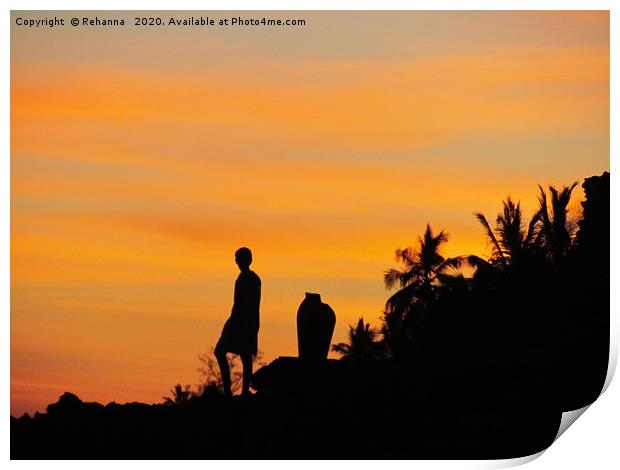 Silhouetted boy on Kenyan cliff Print by Rehanna Neky