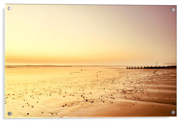 Borth Beach Sunset Acrylic by Gordon Maclaren