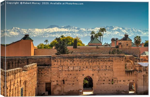 El Badi Palace and Atlas Mountains, Marrakesh. Canvas Print by Robert Murray