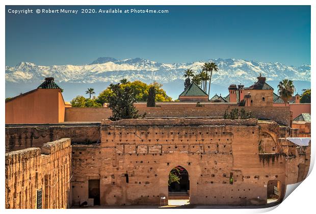 El Badi Palace and Atlas Mountains, Marrakesh. Print by Robert Murray