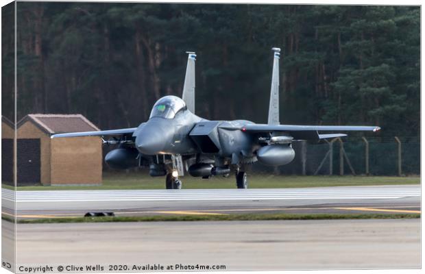 F-15E taxing to runway at RAF Lakenheath Canvas Print by Clive Wells