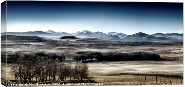 The misty Cairngorm Mountains from the Snow Road Canvas Print by Phill Thornton