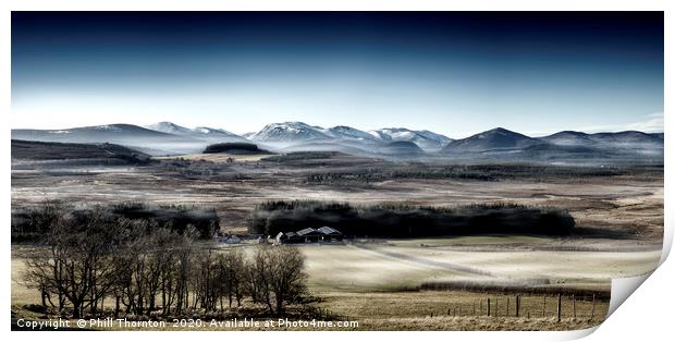 The misty Cairngorm Mountains from the Snow Road Print by Phill Thornton