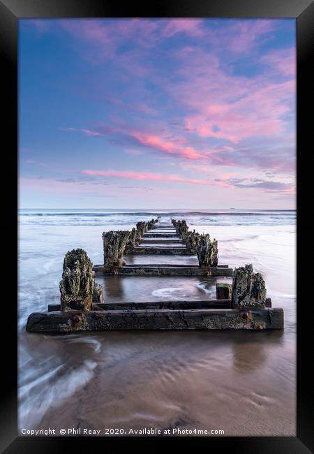 Sunrise at Steetley Beach Framed Print by Phil Reay