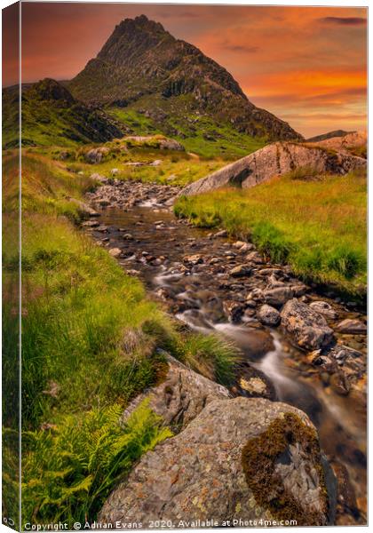 Tryfan Mountain East Sunset Snowdonia Canvas Print by Adrian Evans